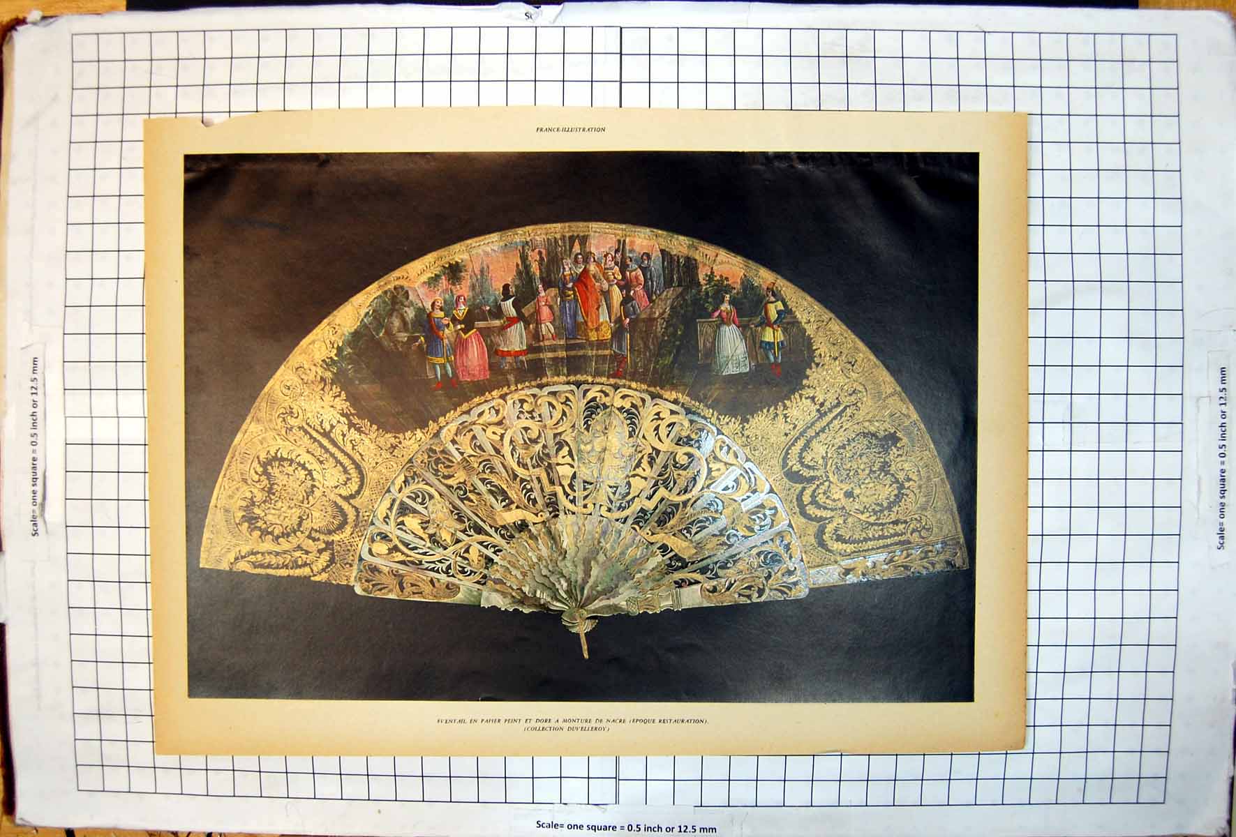 Old Print Fan Eventail Paper Paint Decorated Monture De Nacre Duvelleroy