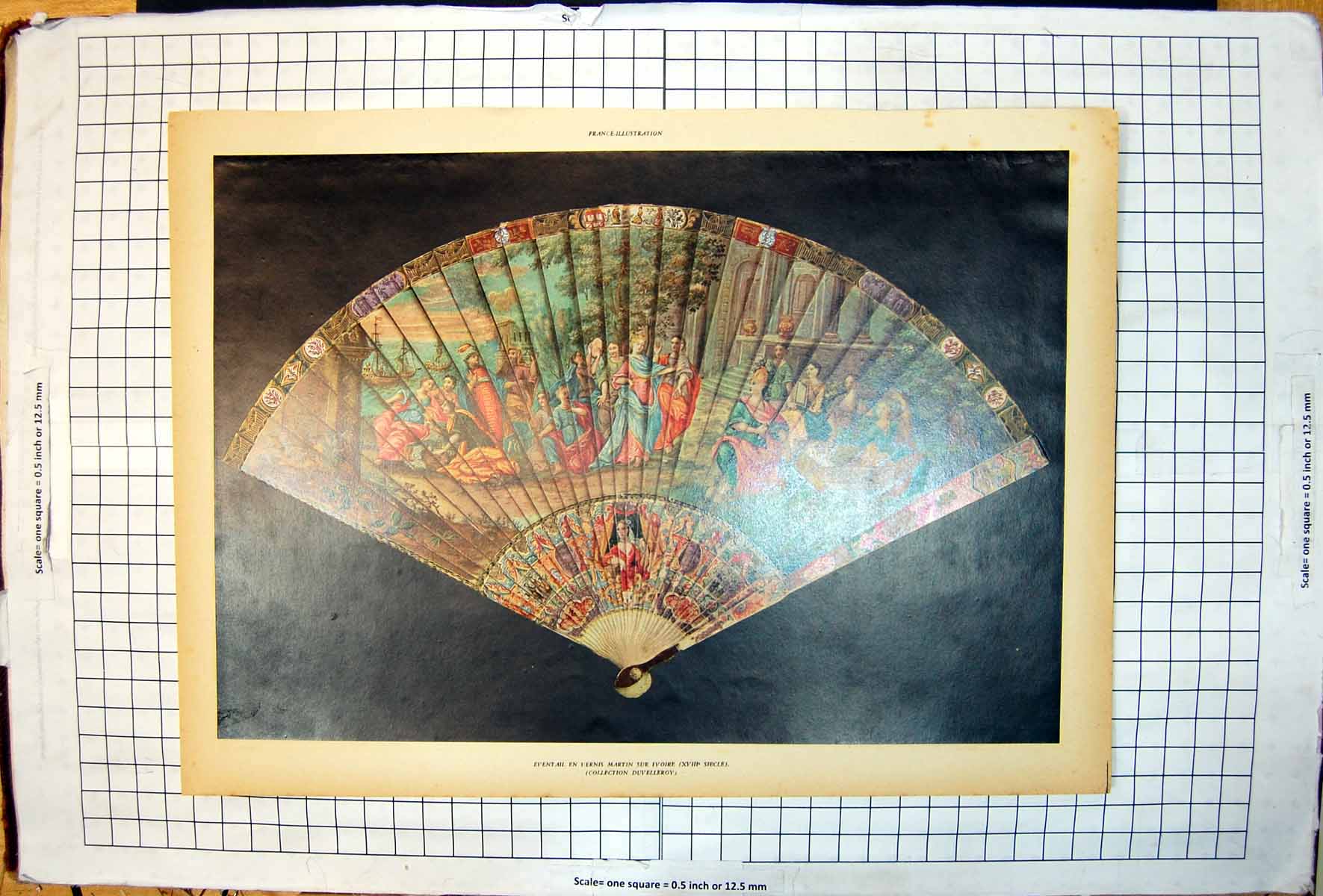 Antique Old Print Fan Eventail Vernis Martin On Ivory Collection Duvelleroy
