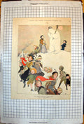 Antique Old Print Badly Behaved Snowman F Newton Shepard Christmas No 1901 20th