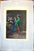 Antique Old Print Will That Do Signor? Woman Watching Man Drink Glass Barrel