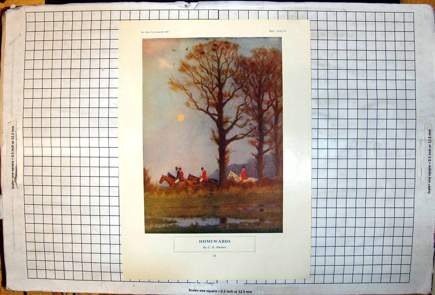 Original Old Vintage Print Homewards C E Stewart Horses Riders Home Hunt 1929
