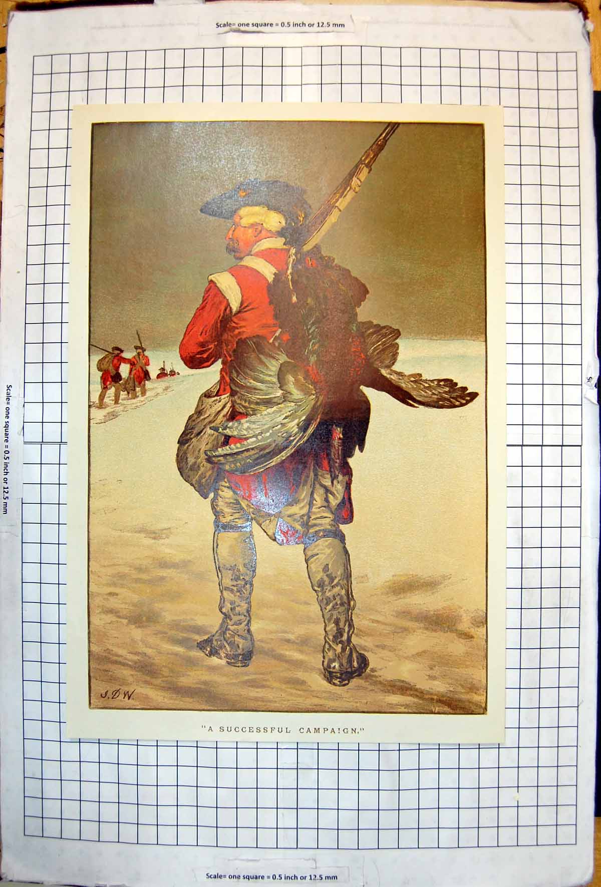 Original Old Antique Print Successful Campaign Sier Return Catching Pheasant