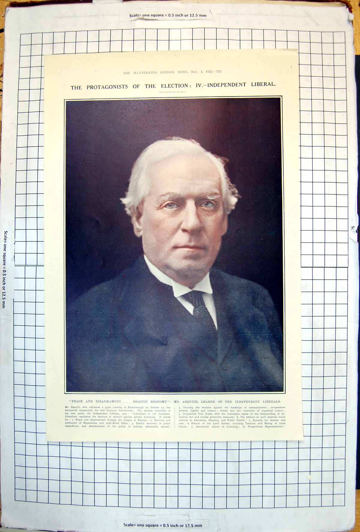Antique Print Peace Disarmament Mr Asquith Leader Independent Liberals 1922