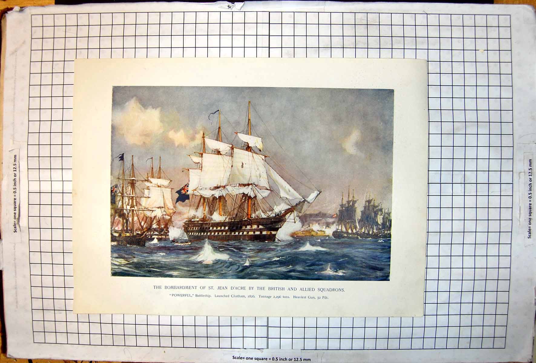 Old Print Bombardment St Jean D'Acre British Squadron Powerful Battleship