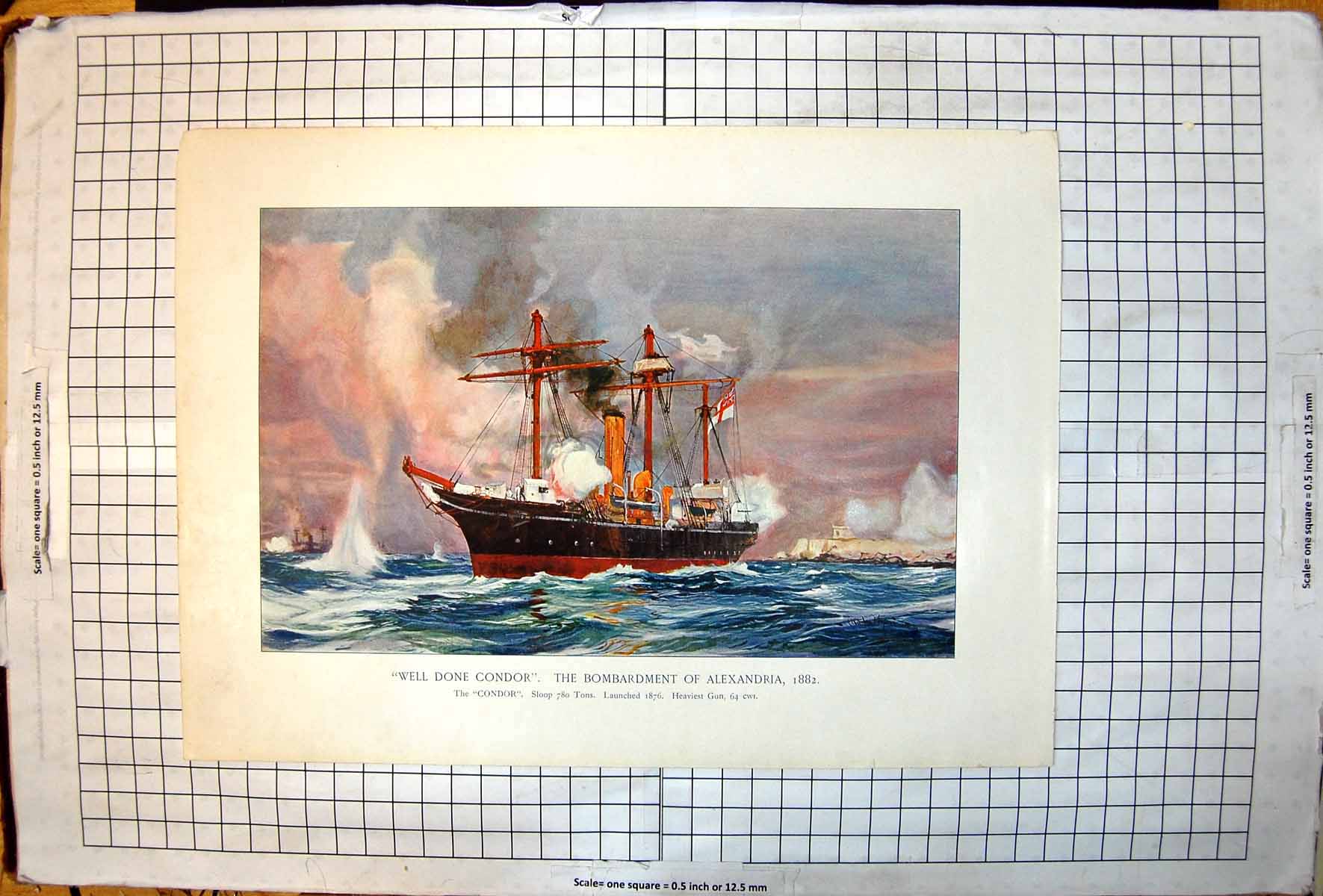 Old Print Well Done Condor Bombardment Alexandria 1882 Sloop Launched1876 19th