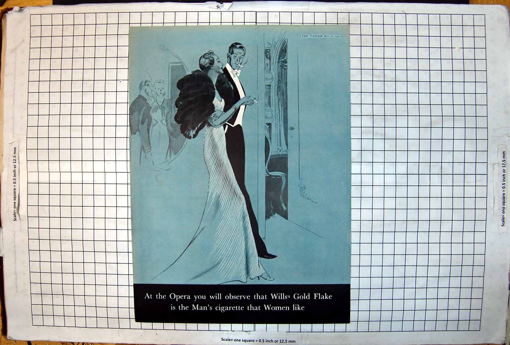 Antique Old Print Couple Opera Wills GFlake Mans Cigarette Women Like 1938 20th