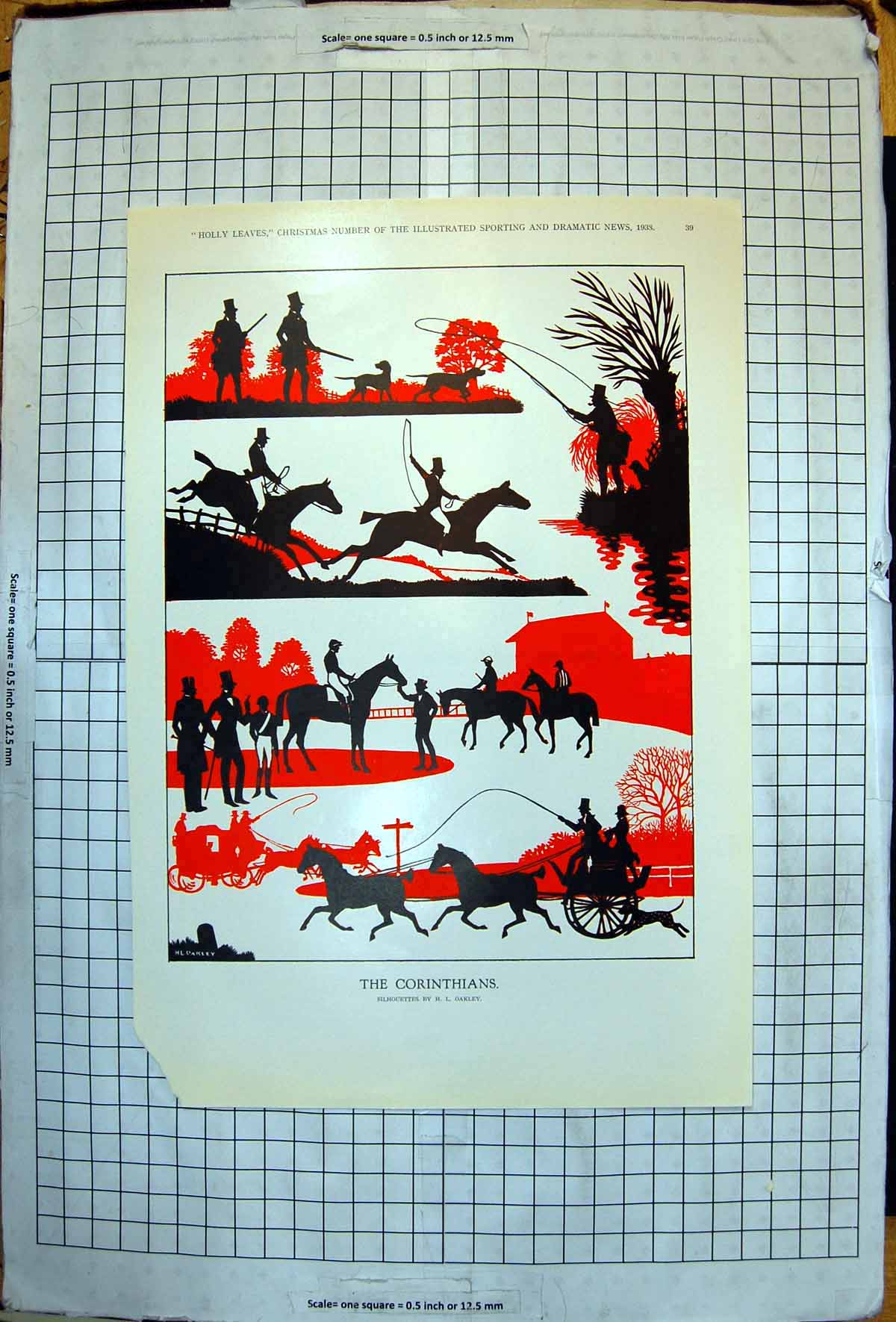 Antique Old Print Corinthians Silhouettes H Oakley Horses Riders 1938Pages