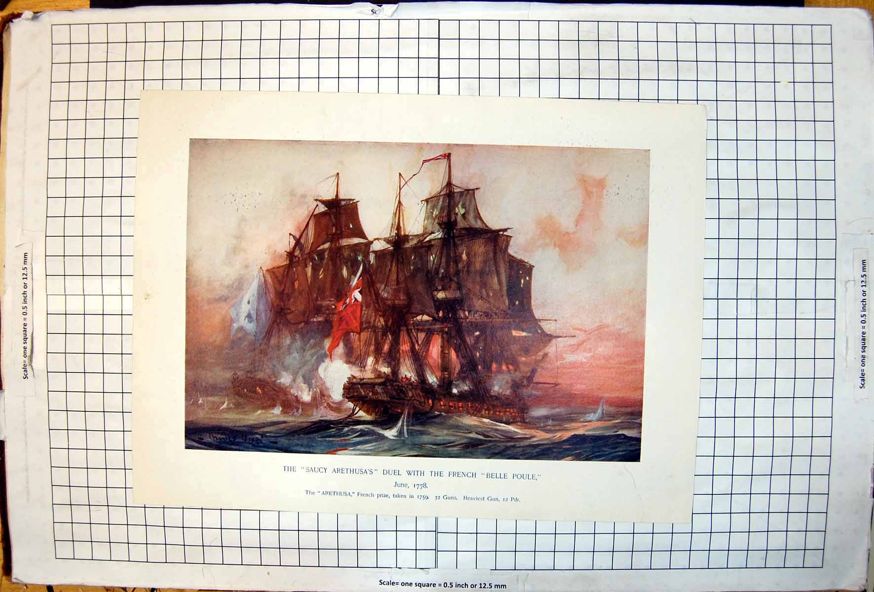 Antique Print Speedy Capturing Gamo Speedy 14 Gun Brig Launched Dover 1781
