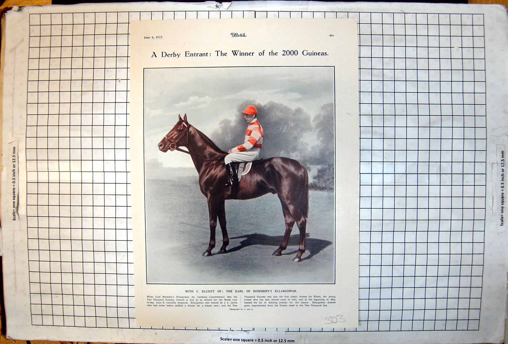 Old Print Earl Roseberys Ellangowan Derby Winner Armand Cream Powder1923 20th