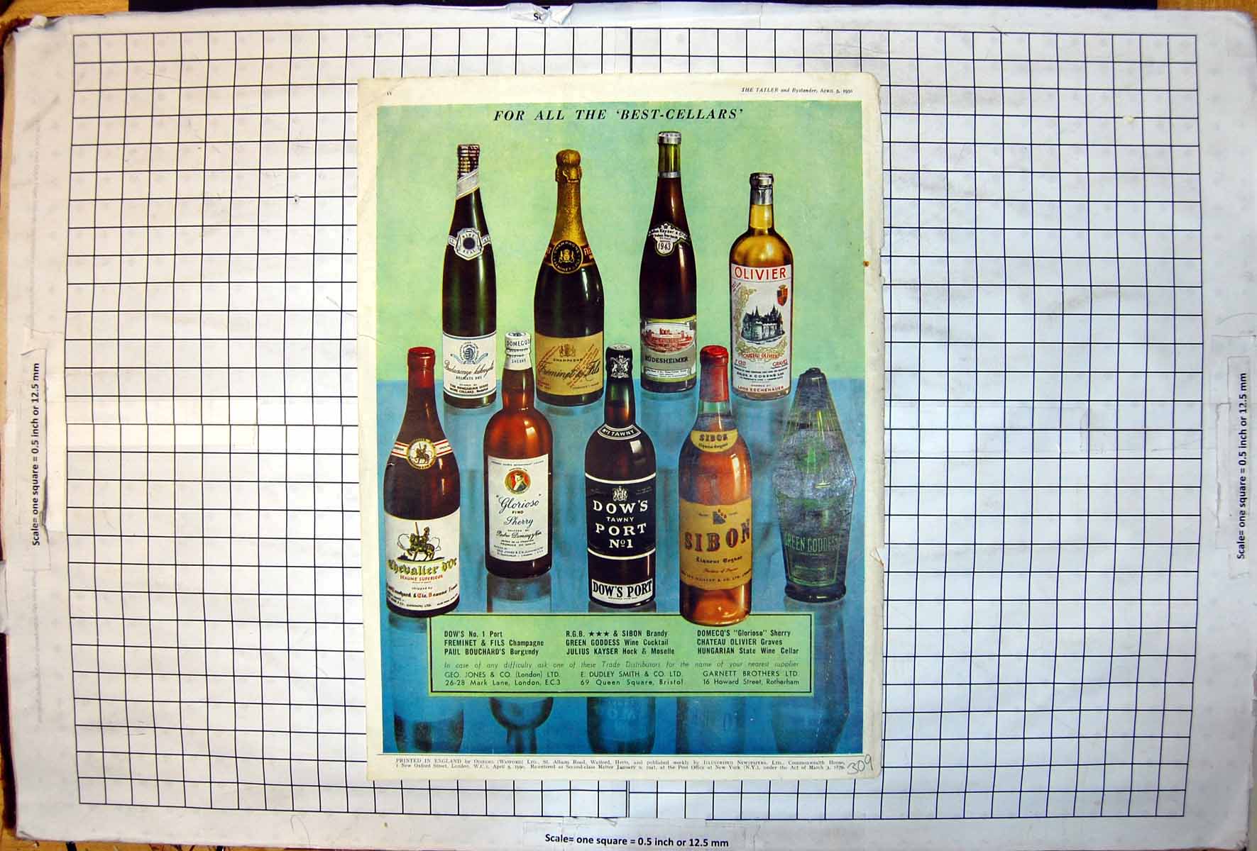 Old Vintage Print Best Cellars Dows Port Glorioso Sherry Gordons Gin 1950 20th