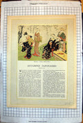 Antique Old Print Estampes Kiyonaga Japanese Ladies Picking Flowers Promenade