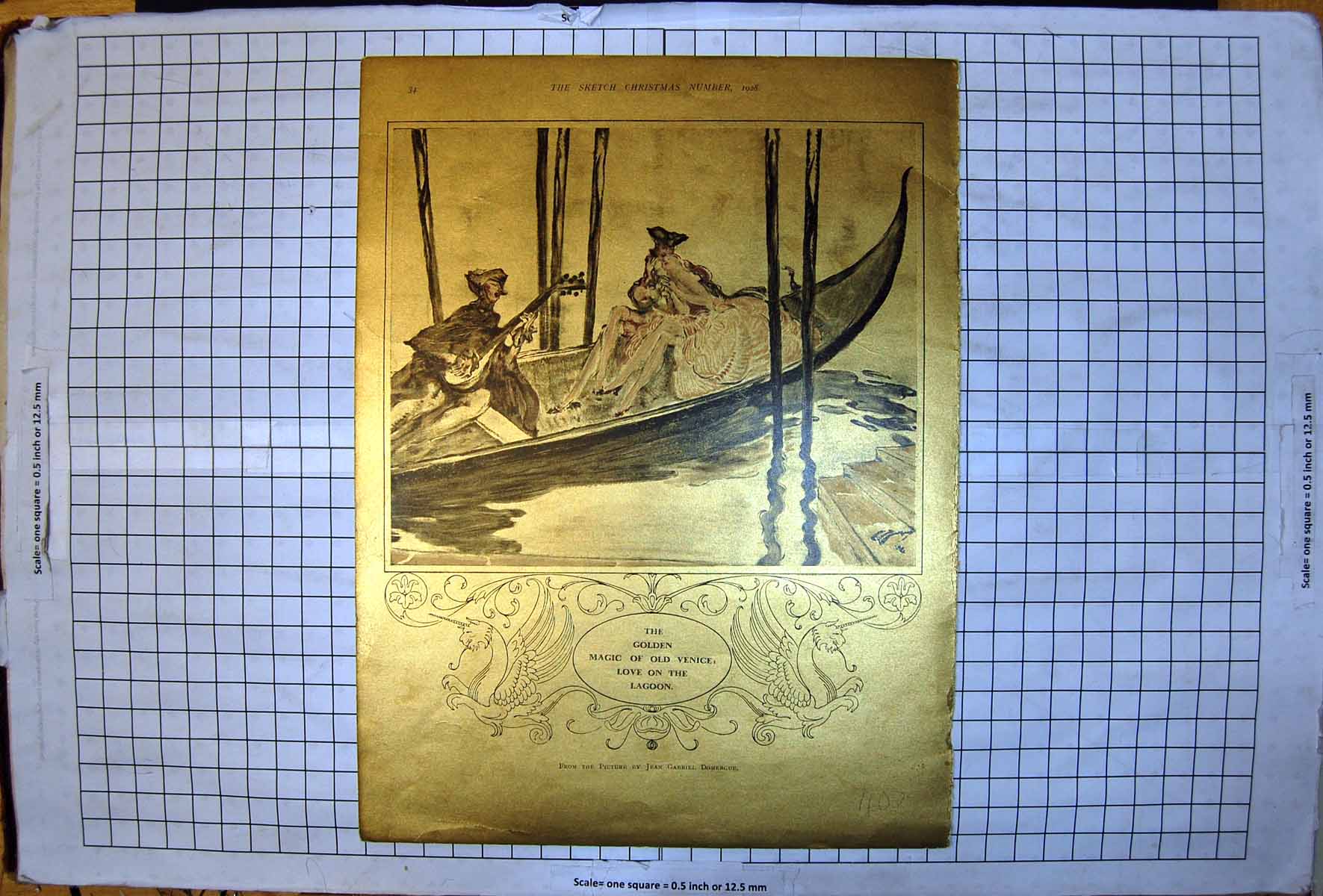 Antique Old Print Magic Venice Love Lagoon Marchesas Gondola Waits Domergue