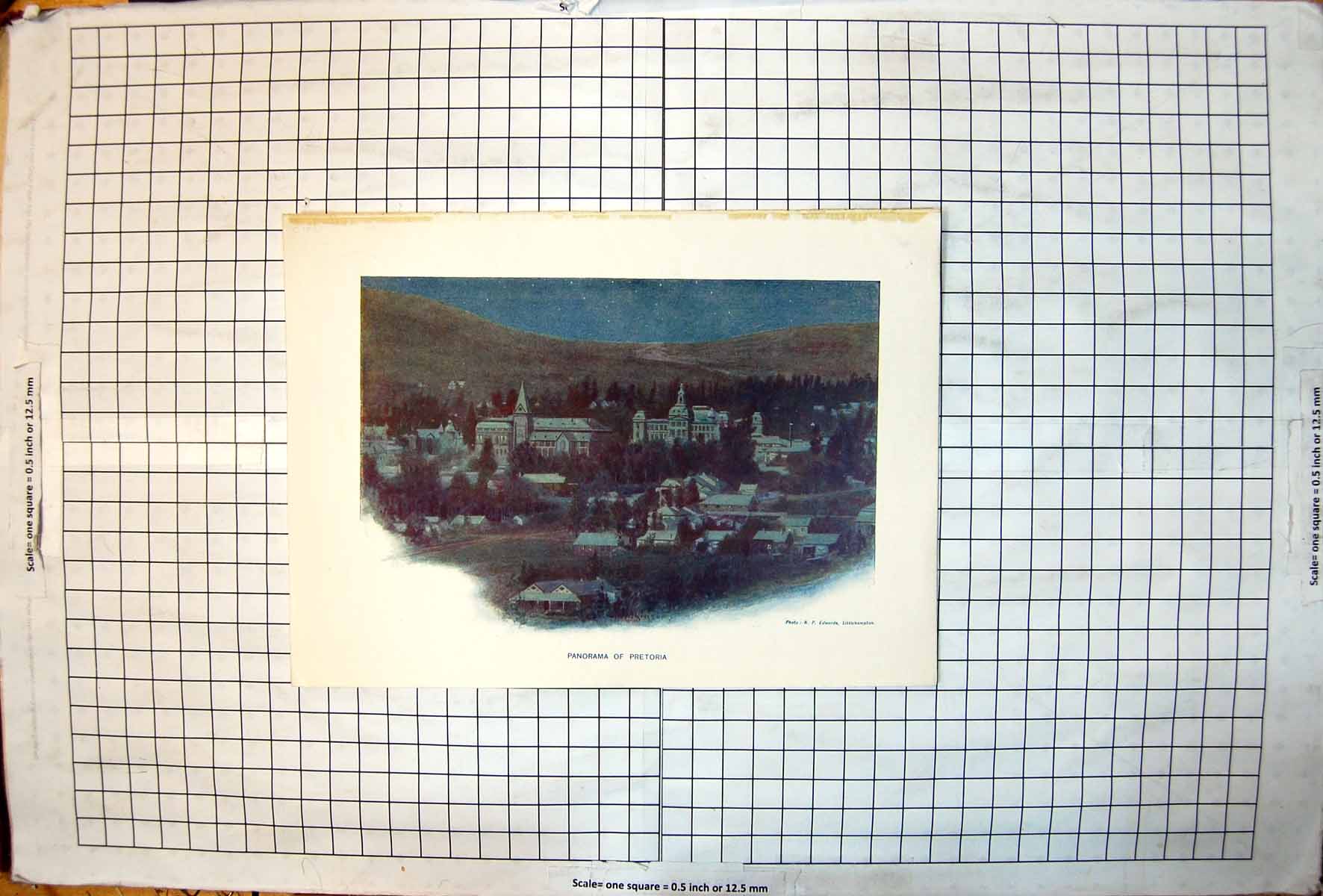 Antique Old Print Panorama Pretoria Night Time Colour Major Buildings Houses