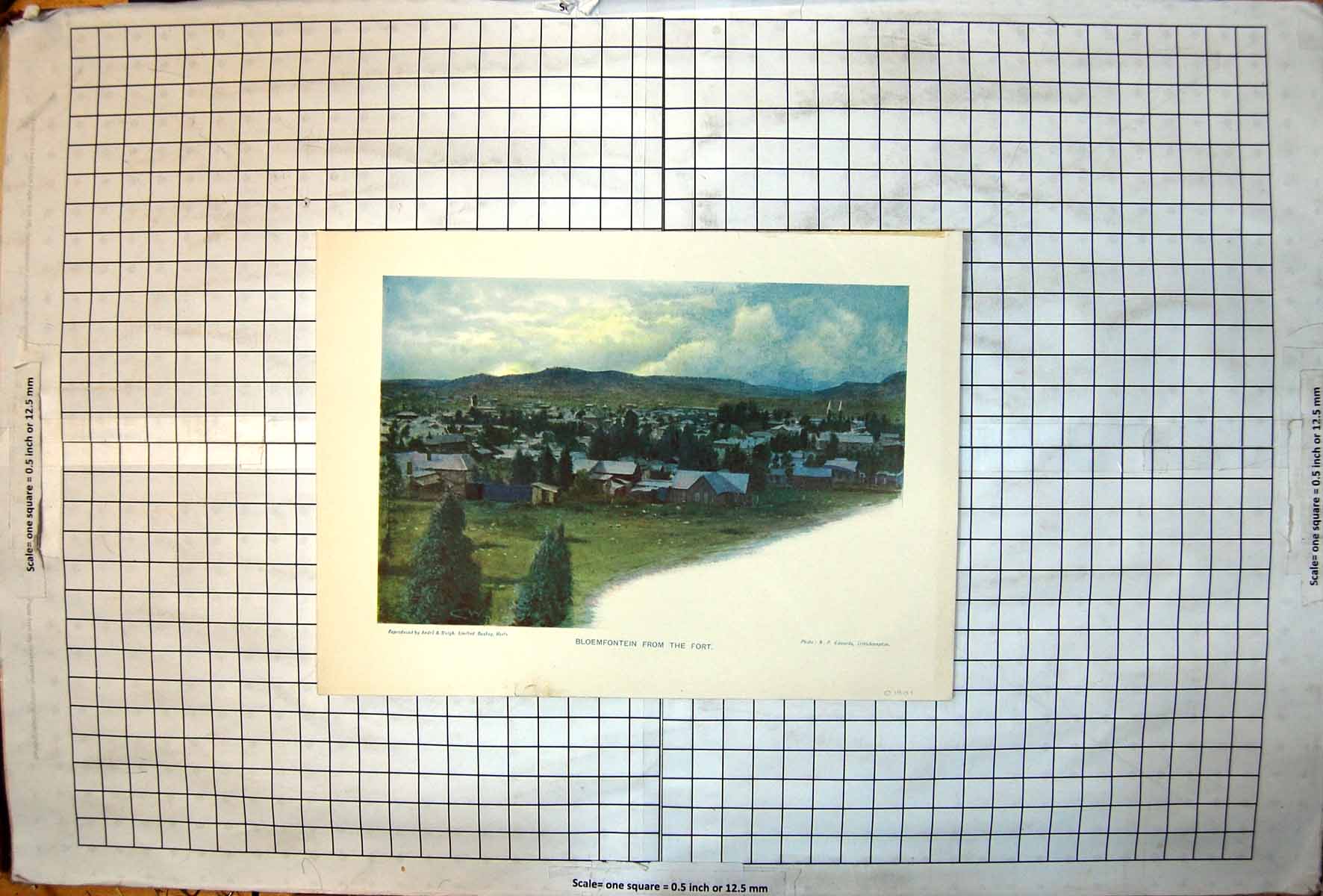 Old Print Bloemfontein From Fort Trees Countryside Hills Buildings Colour