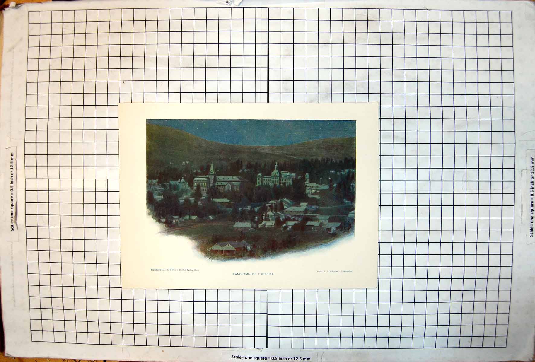 Old Print Panorama Pretoria Night Time Colour Buildings Houses Stars 1901 20th