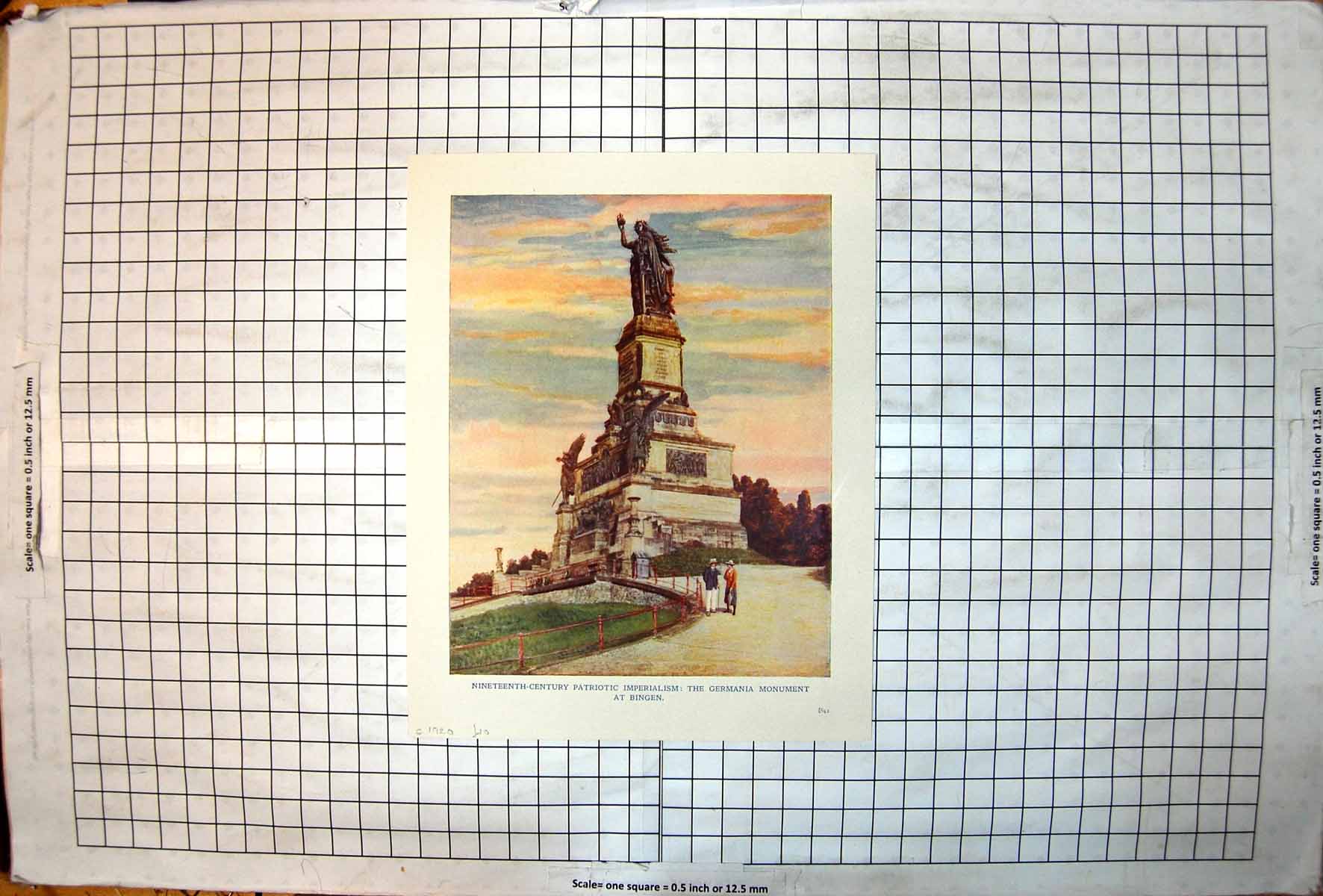 Antique Print 19th C Patriotic Imperialism Germania Monument Bingen Statues