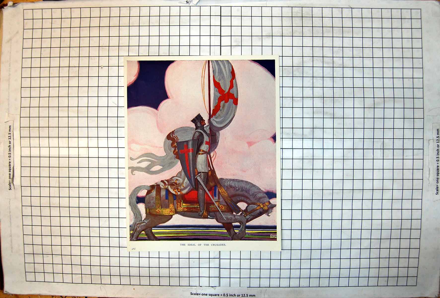 Old Print Ideal Crusades Knight Atop White Charger St George Colour 1920 20th