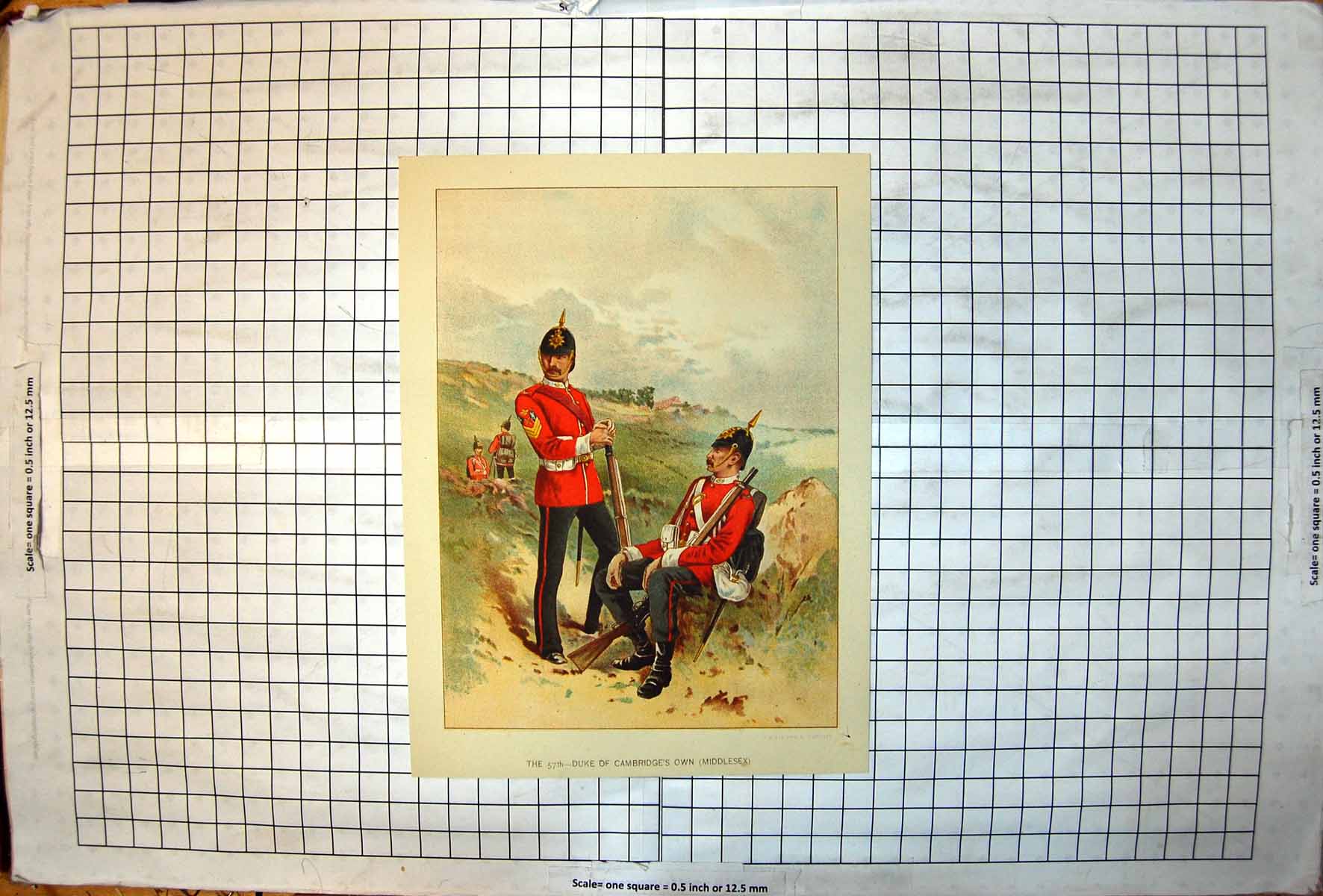 Antique Old Print 57Th Duke Cambridge'S Own Middlesex Colour Portrait Resting