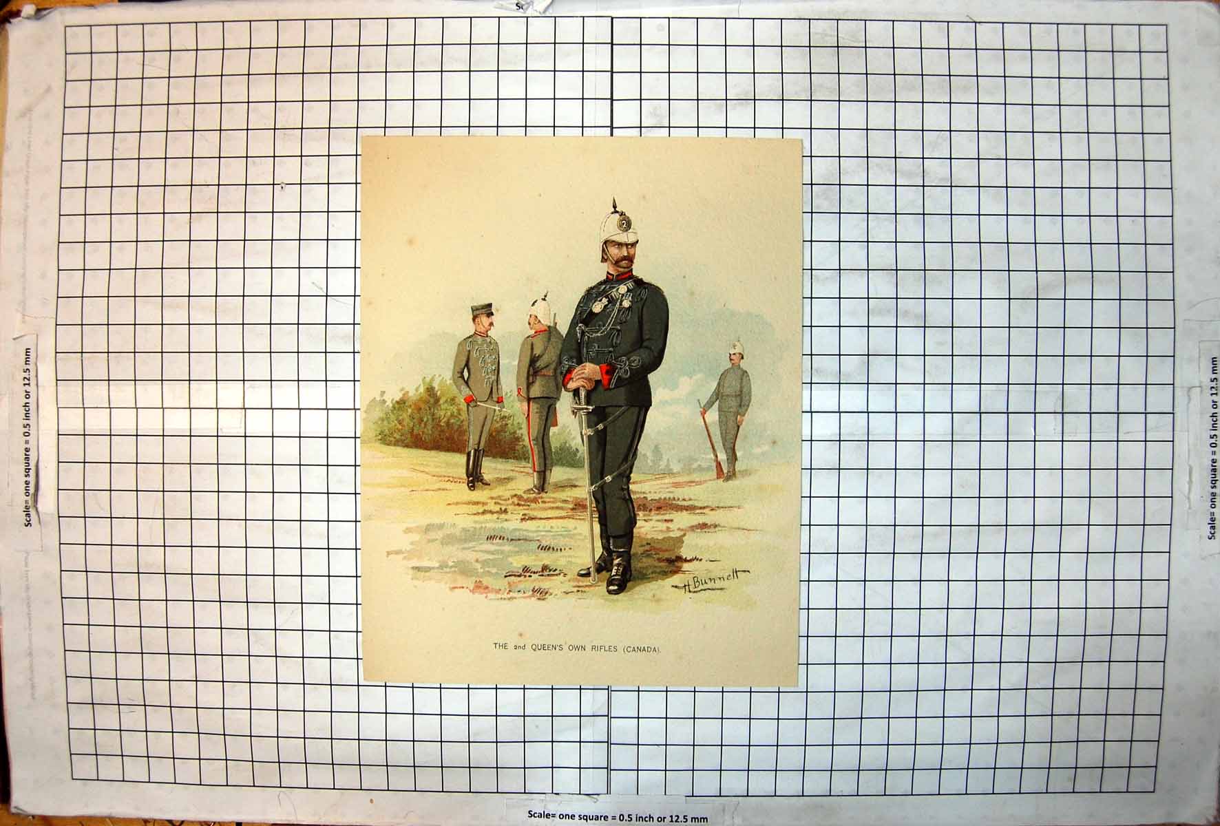 Antique Old Print 2Nd Queen'S Own Rifles Canada H Bunnett Colour Study Siers