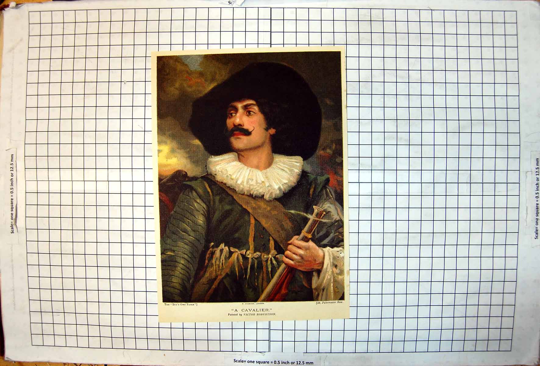 Antique Print Cavalier From Painting Victor Robertson Large Hat Ruff Collar