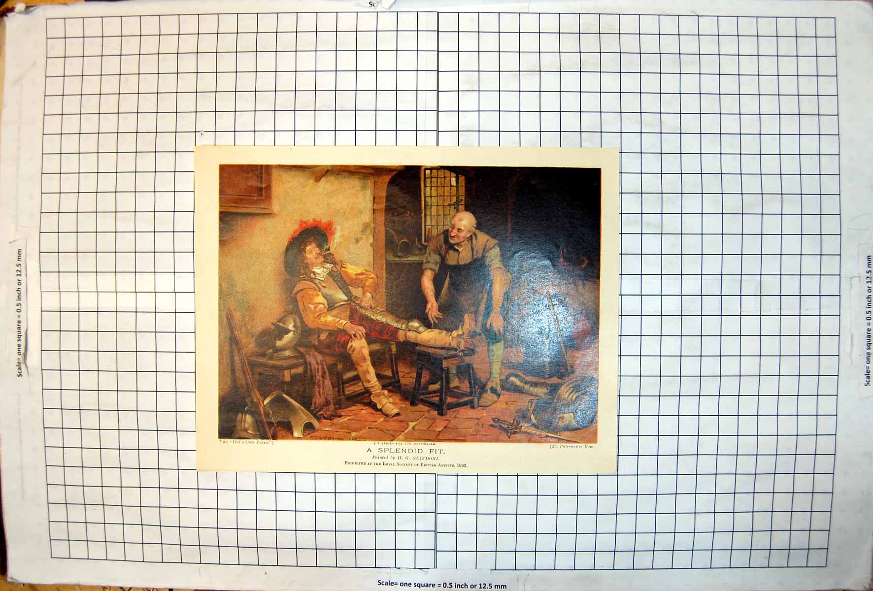Antique Print Splendid Fit HG Glindoni Blacksmith Testing Plate Armour Man 18th