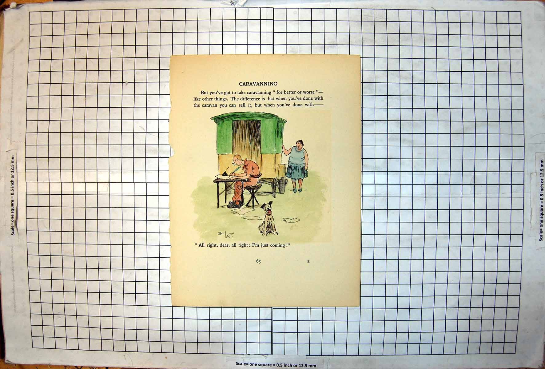 Antique Print Caravanning Humorous Sketch Colour Lady Gentleman Dog Writing
