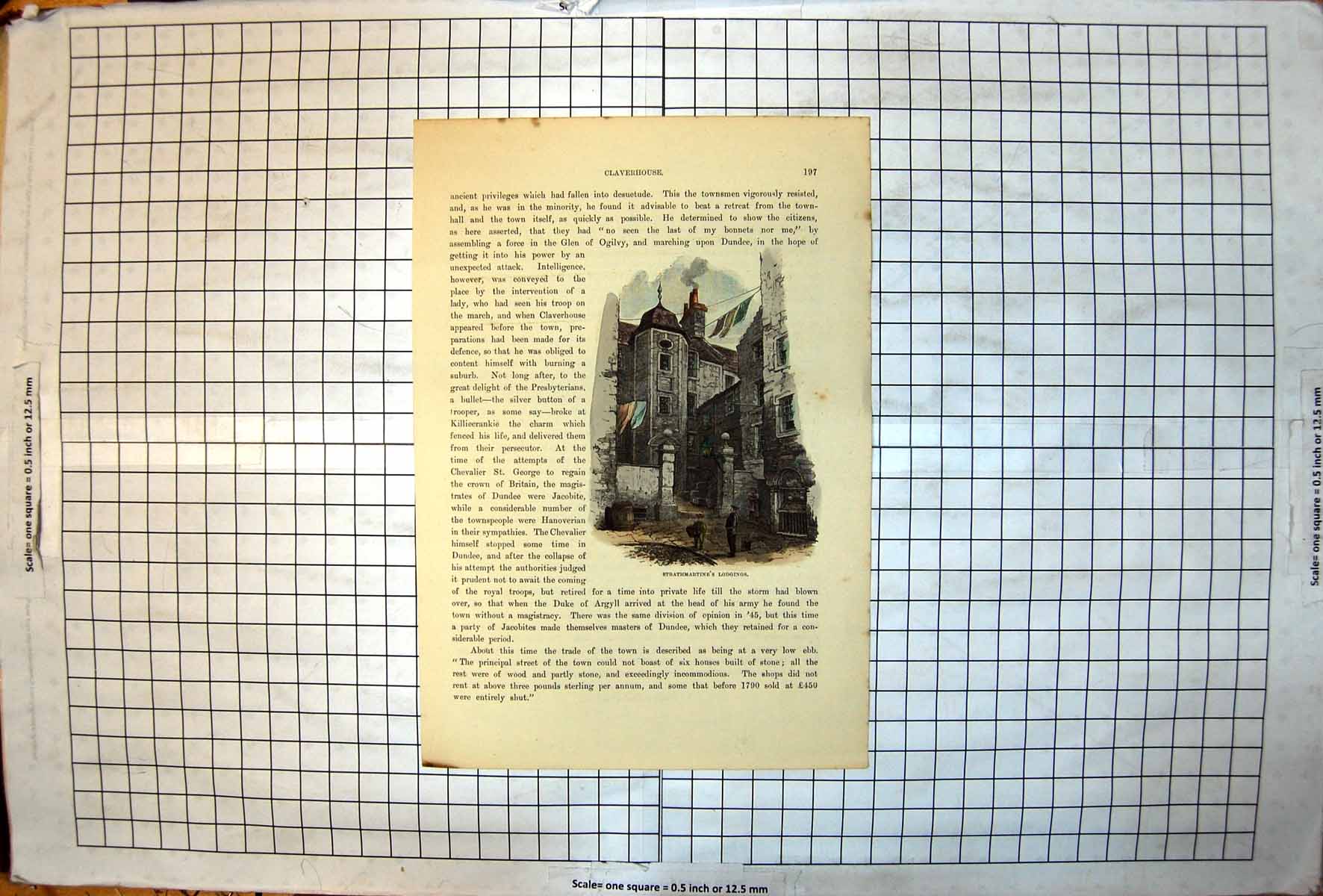 Antique Old Print Strathmartine'S Lodgings Dundee Exterior Buildings Washing