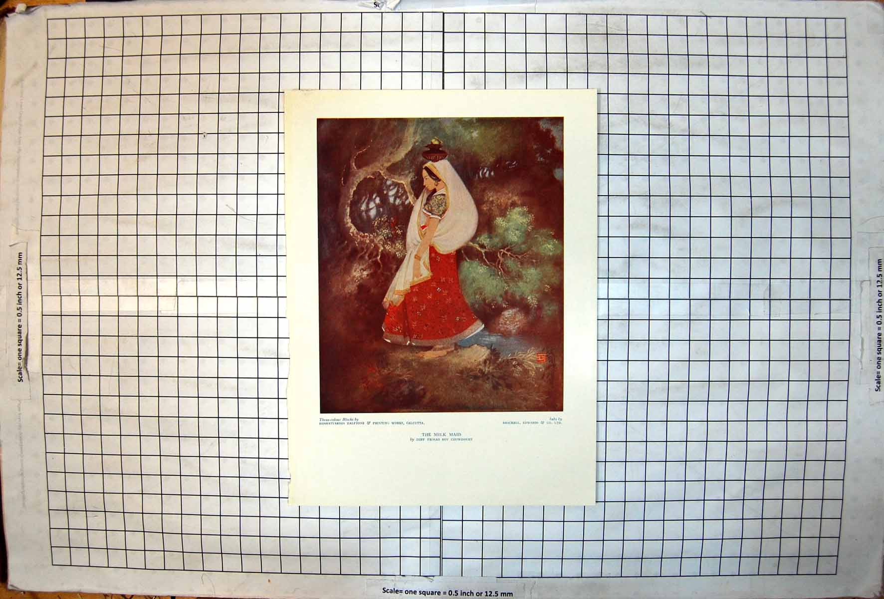 Old Print Milk Maid Deby Prosad Roy Chowdhury Red Dress White Shawl 1928 20th