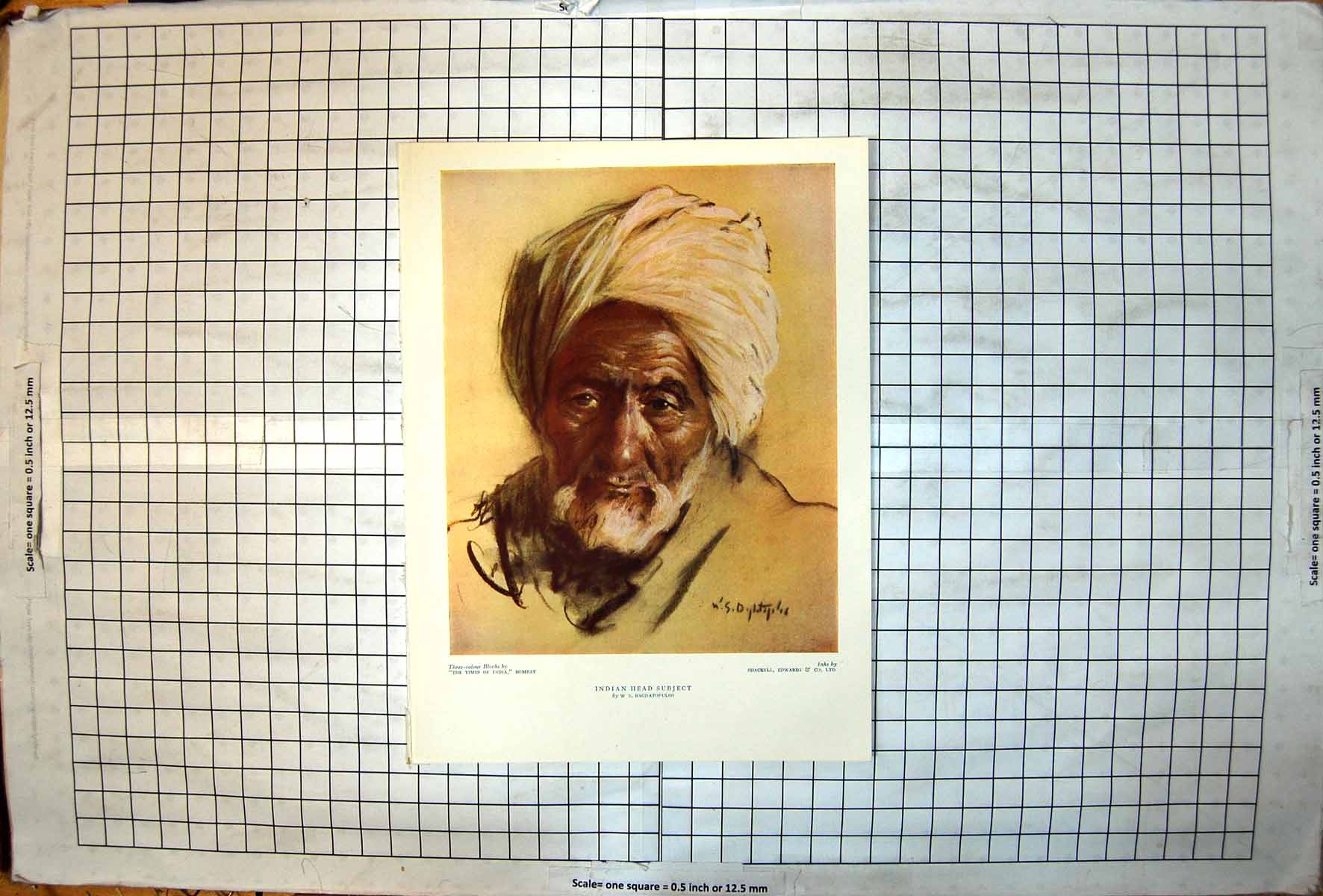 Antique Print Indian Head Subject WS Bagdatopulus Elderly Gentleman Turban