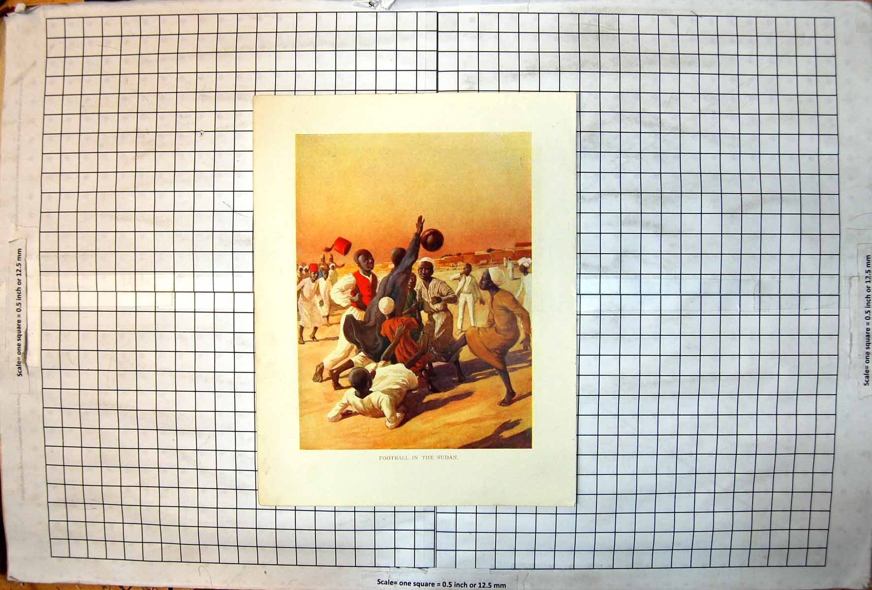 Old Print Football In The Sudan Colour Boys Youths Native Dress Fez 1915 20th