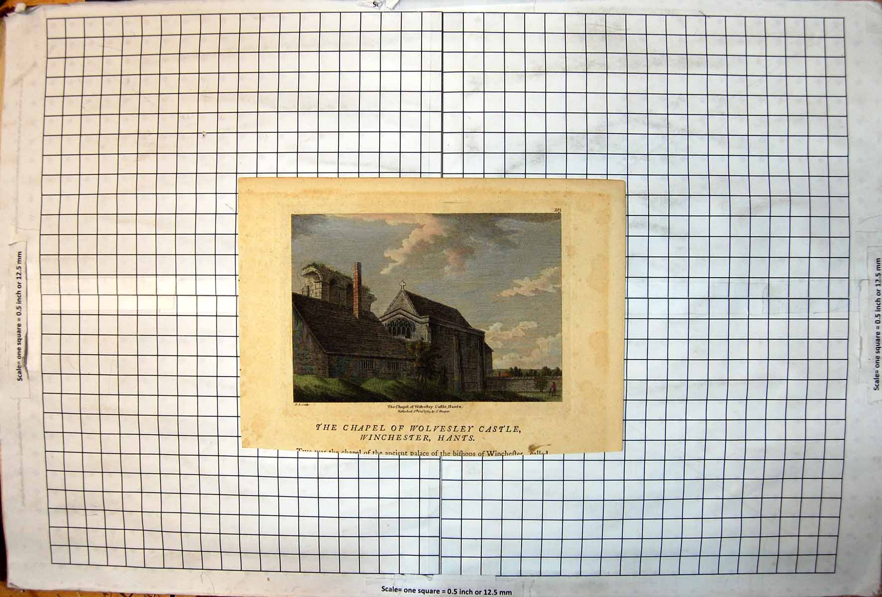 Antique Print Chapel Wolvesley Castle Winchester Hants Buildings Trees Sky