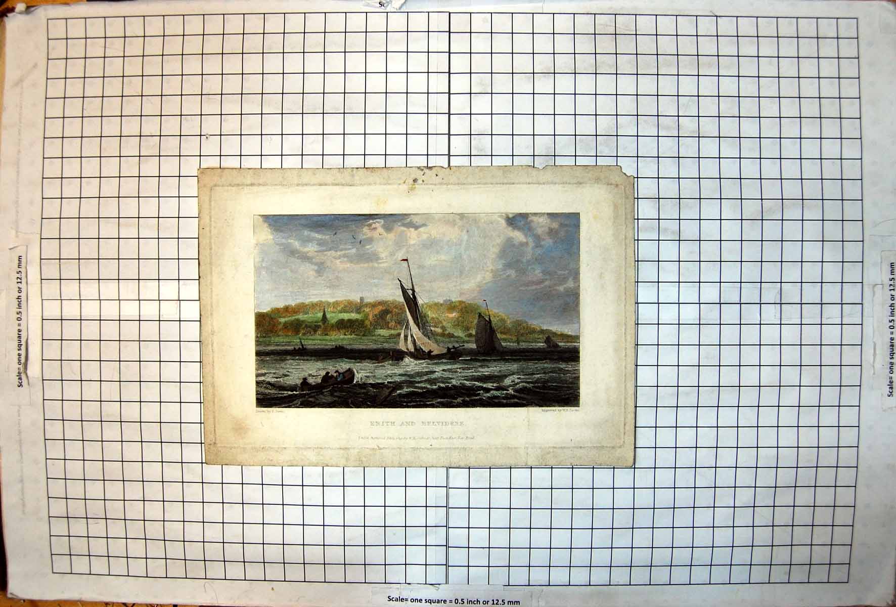 Antique Old Print Erith And Belvidere Yachts Sailing Wooded Hillsides Beyond