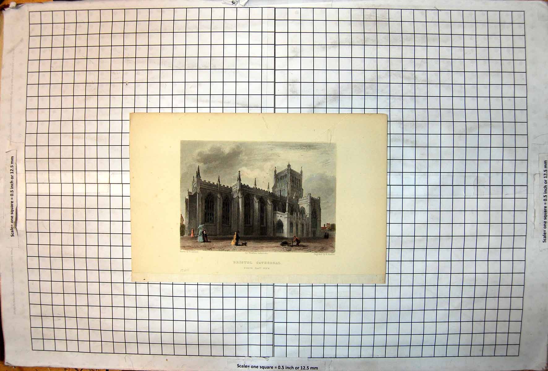 Antique Old Print Bristol Cathedral North East View From Engraving B Winkles