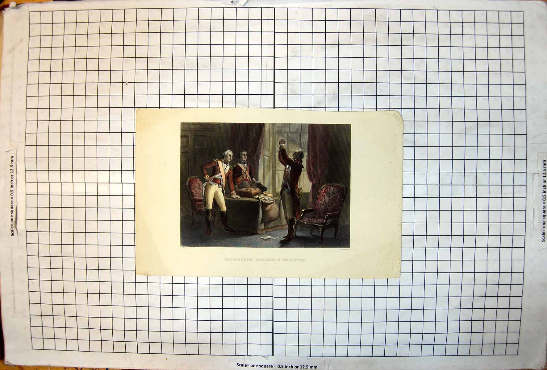 Antique Print Washington Reading Despatch Letter Floor Imploring Gentlemen