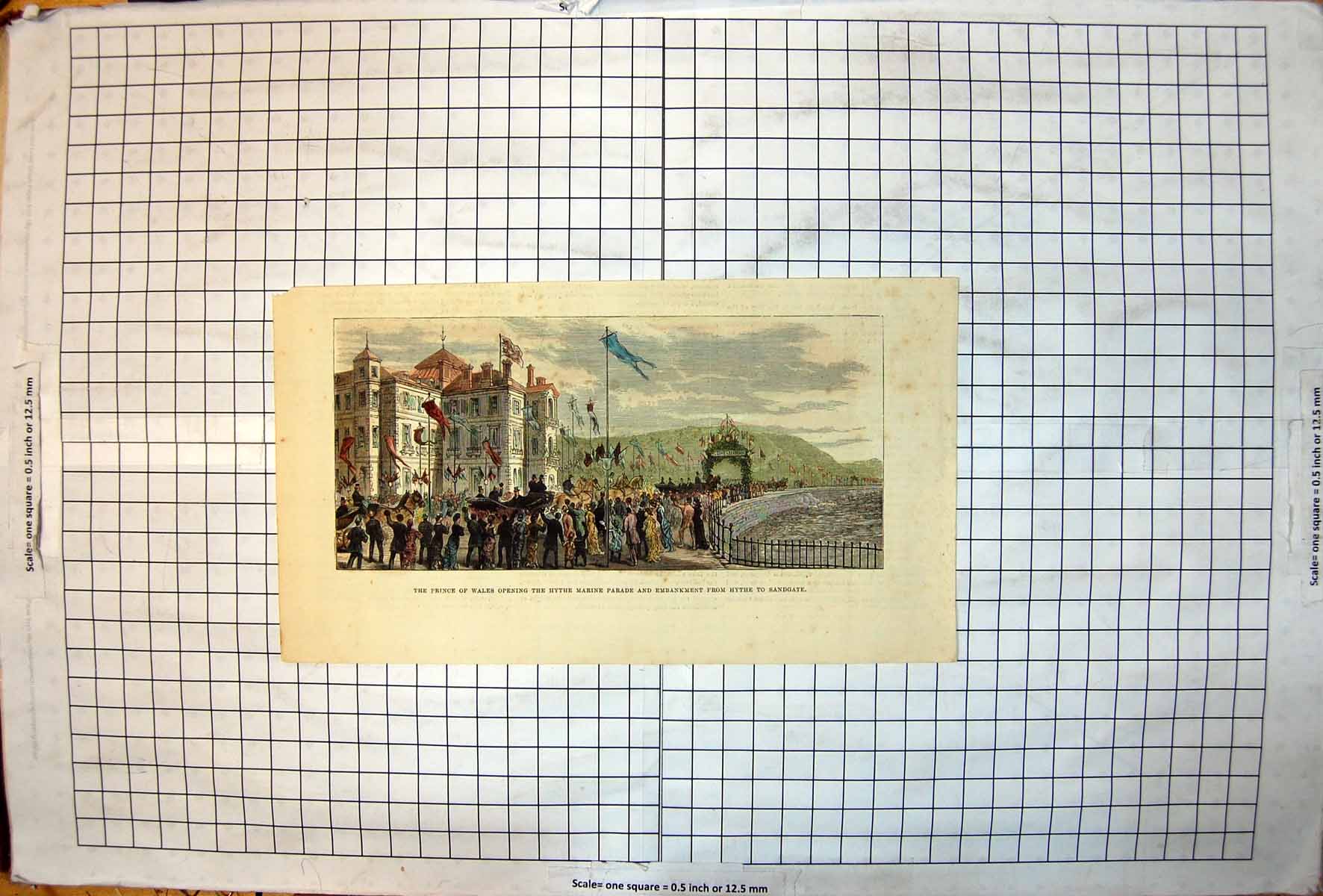 Antique Print Prince Wales Opening Hythe Marine Parade Embankment Sandgate