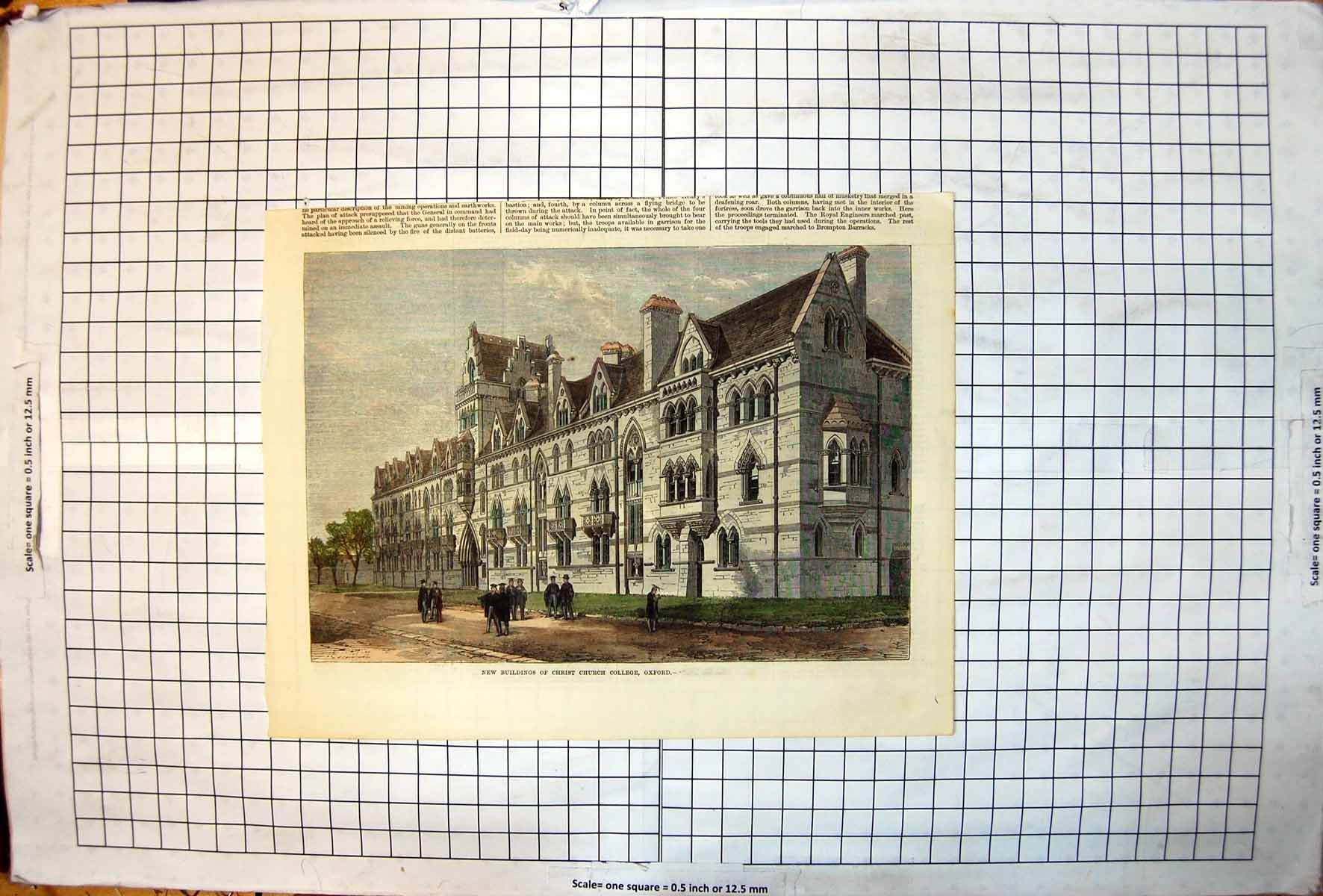 Antique Old Print New Buildings Christ Church College Oxford Arches Columns