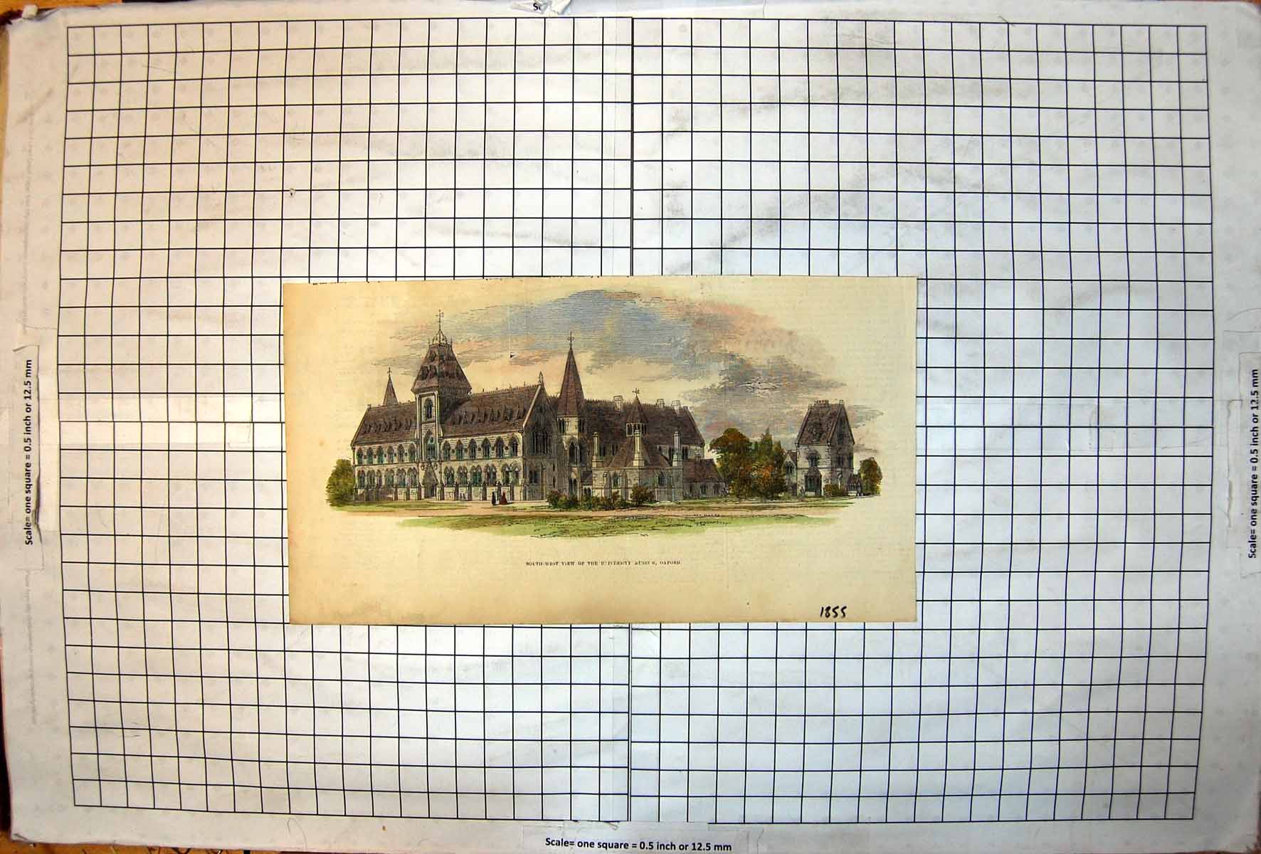 Antique Print South West View University Museum Oxford Arched Windows 1855 19th