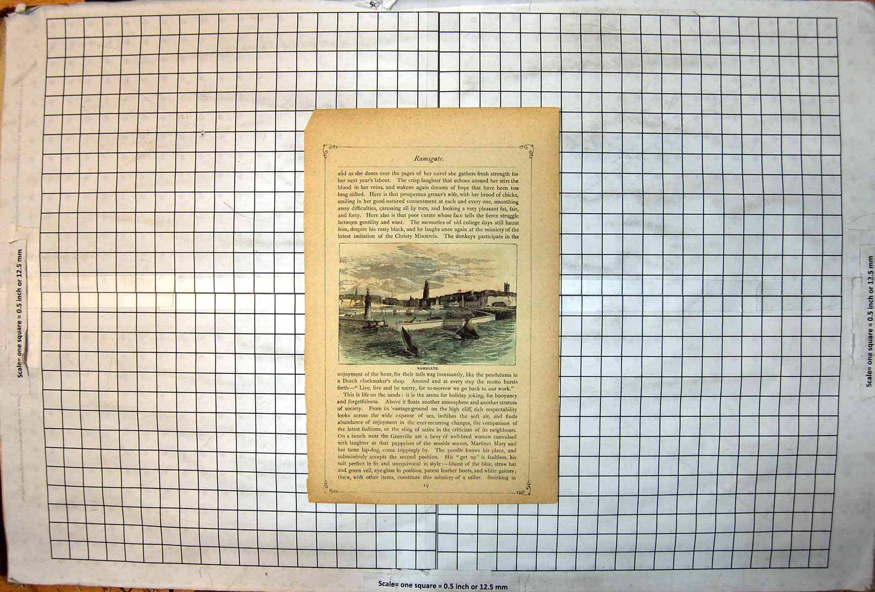 Antique Print Ramsgate Colour Harbour Lighthouse Sail Boats Town Buildings