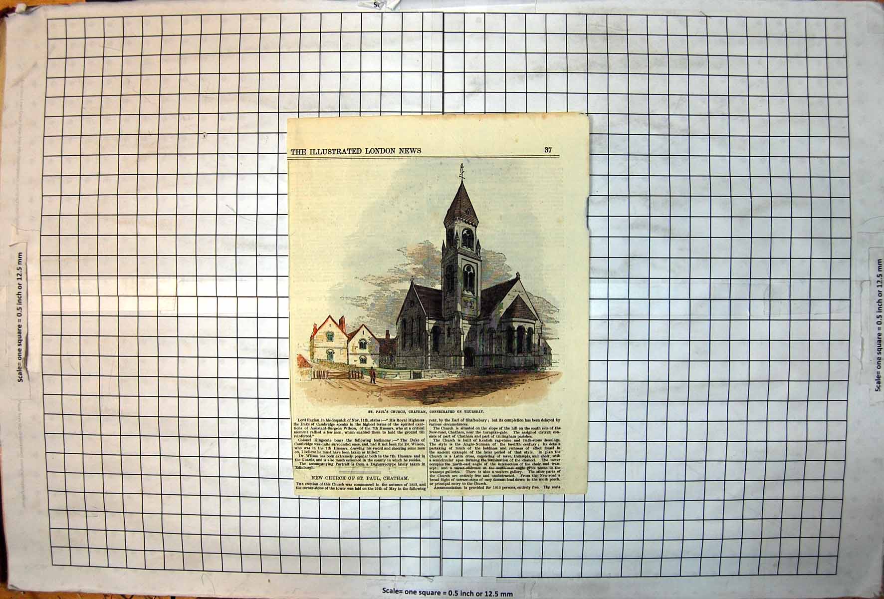 Antique Print St Paul'S Church Chatham Recently Consecrated Colour Building