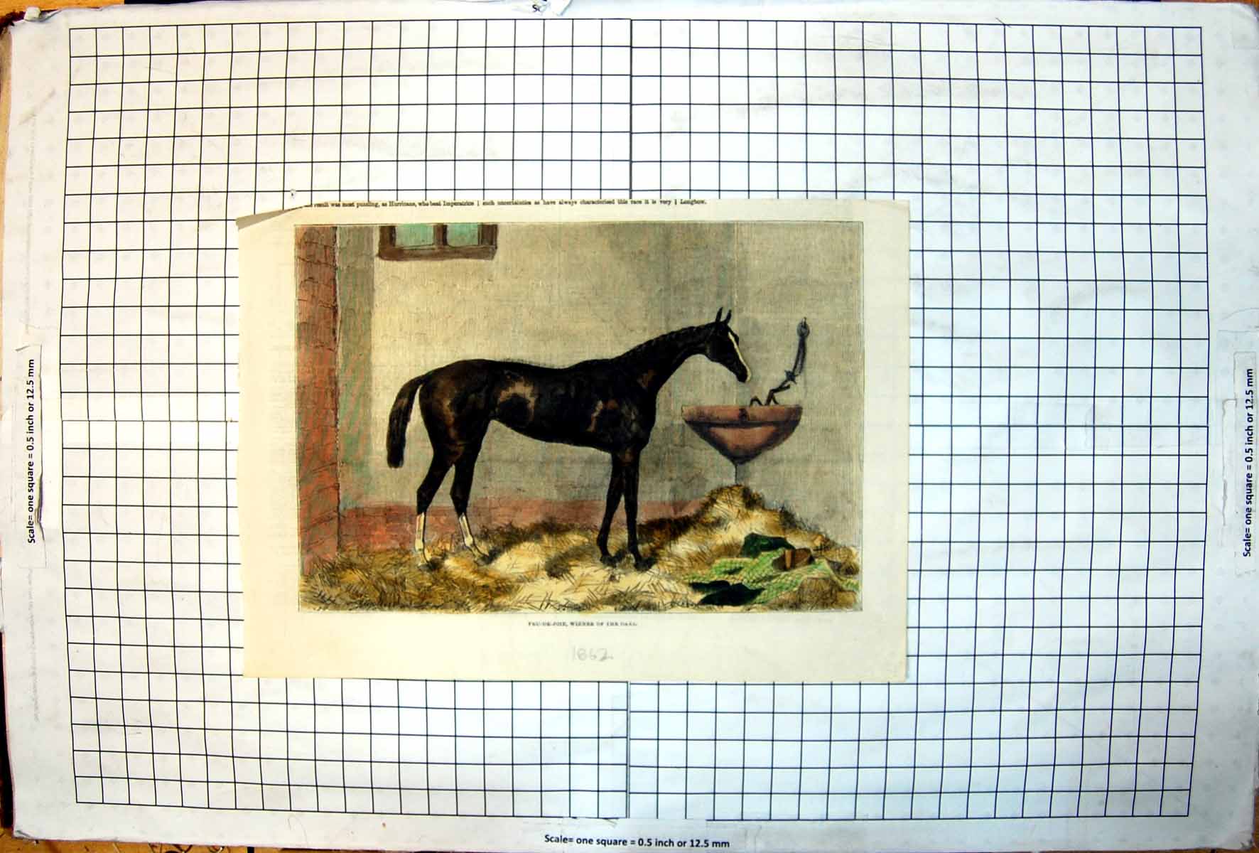 Old Print Feu-De-Joie Winner The Oaks Stable Scene Hay Horse Colour 1862 19th