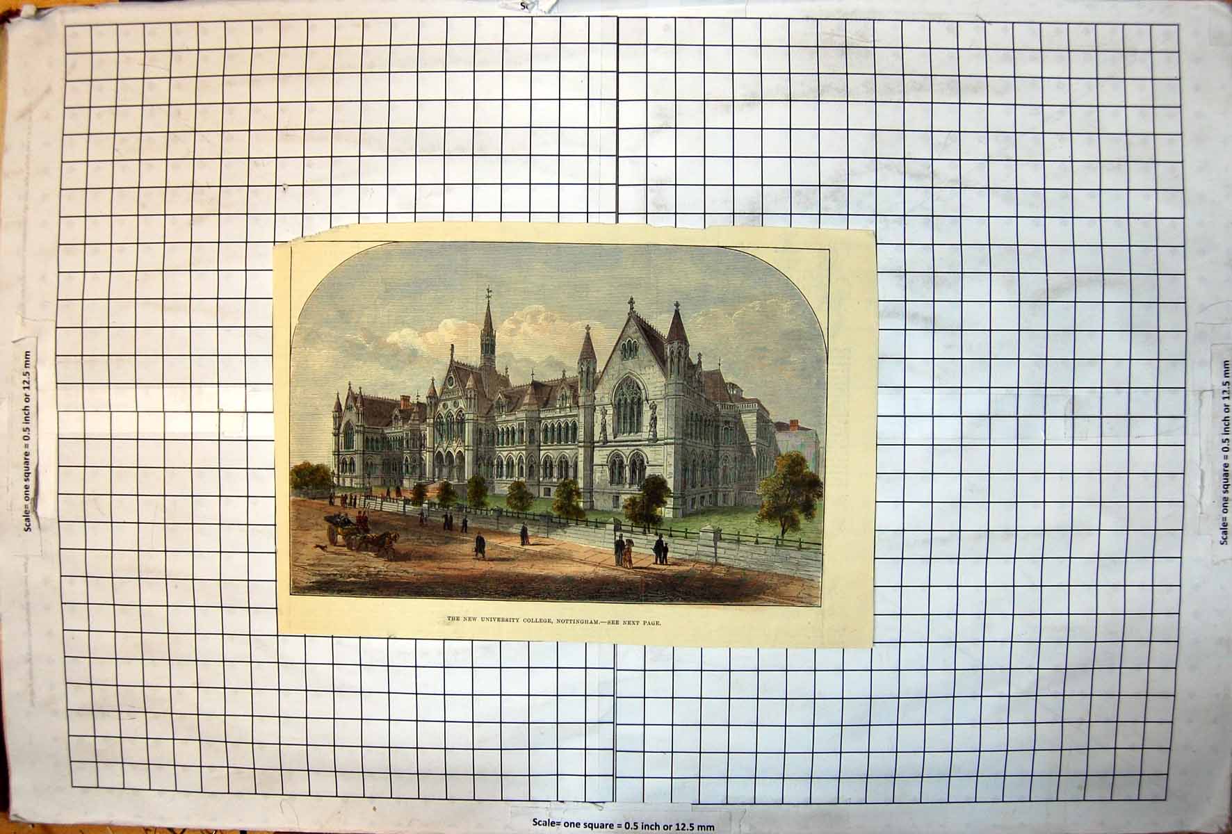 Antique Print The New University College Nottingham Arched Windows Entrance