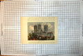Old Print Lincoln Cathedral Towers Spires Arched Windows Buildings Houses