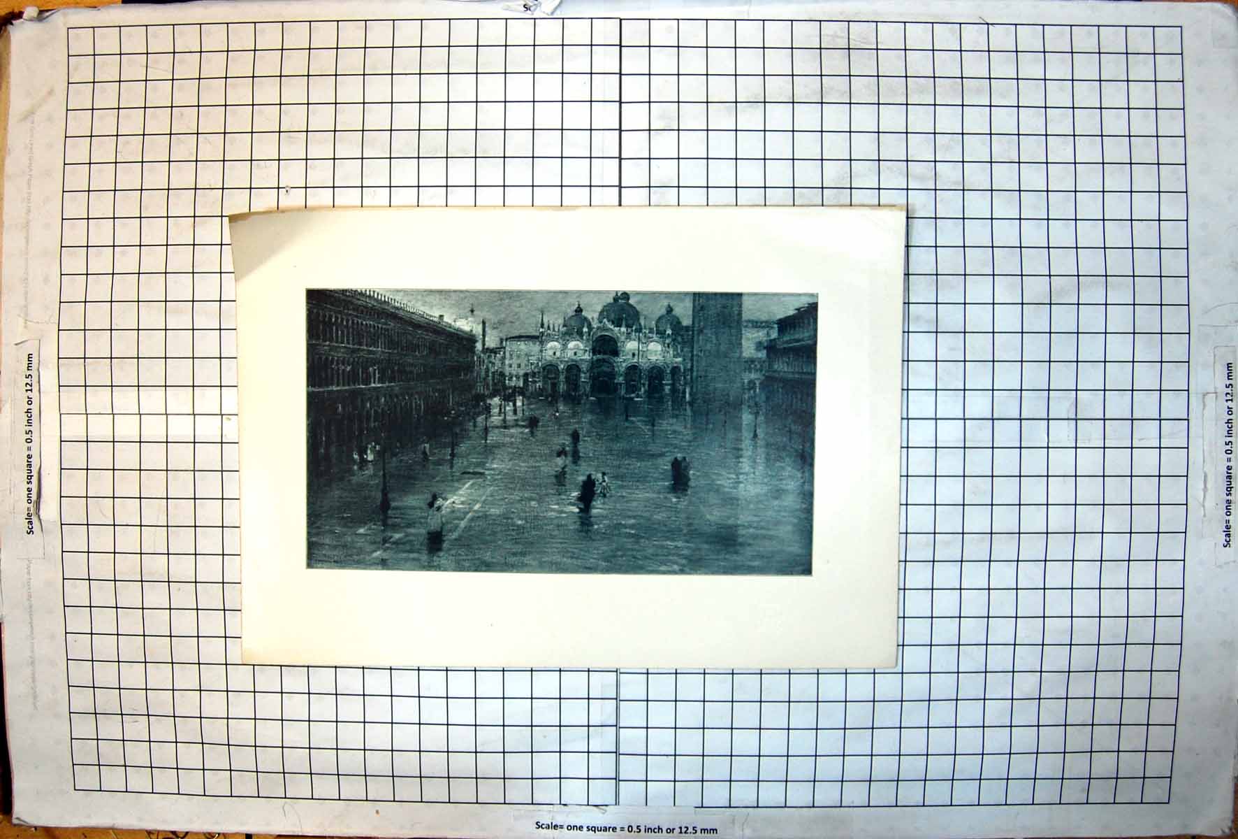 Antique Old Print Rainy Square Open Ground Buildings People Arches Domes 1899