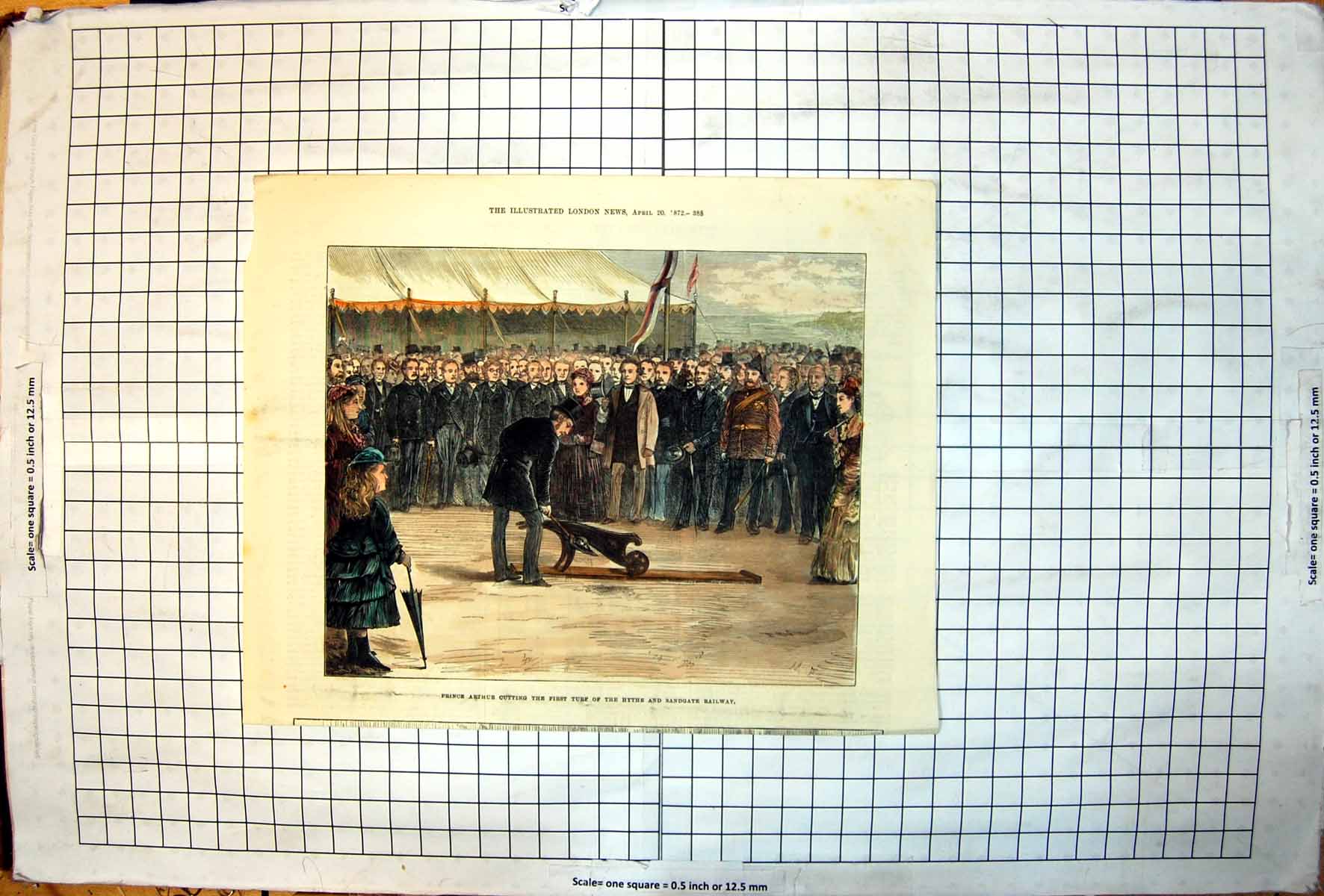 Antique Print Prince Arthur Cutting First Turh Hythe Sandgate Railway 1872 19th