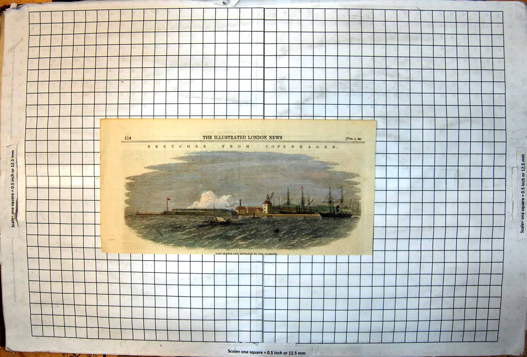 Antique Old Print Sketches From Copenhagen Fort Sextus Entrance Harbour 1861