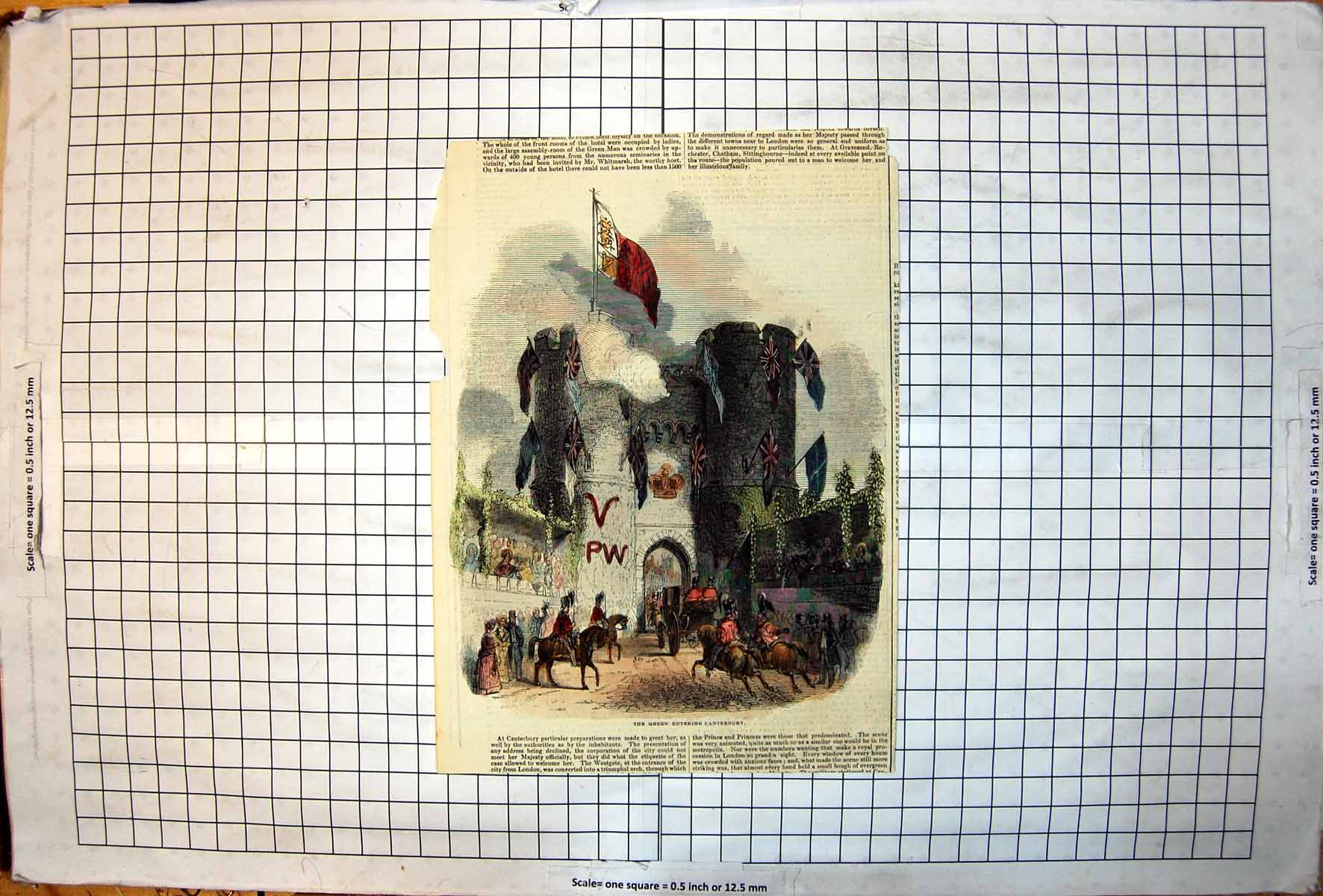 Old Antique Print The Queen Entering Canterbury Decorated Gateway Crowds