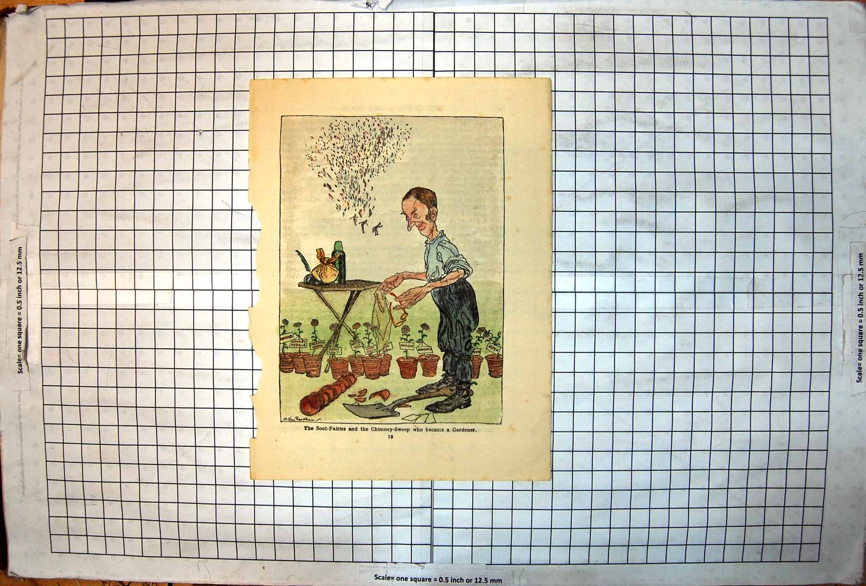 Antique Old Print Soot-Fairies Chimney Sweep Who Became Gardender Coloured