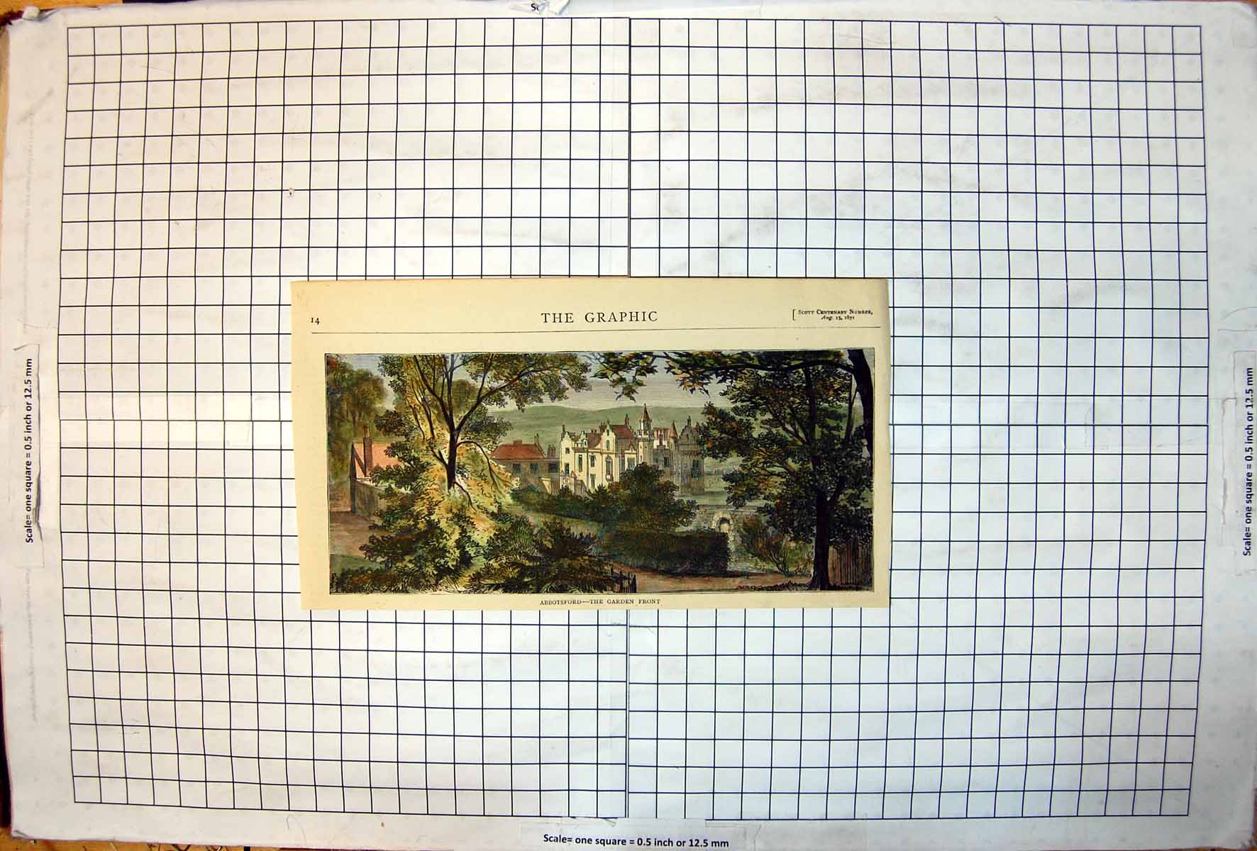 Old Antique Print Abbotsford The Garden Front Building Trees Towers 1871 19th