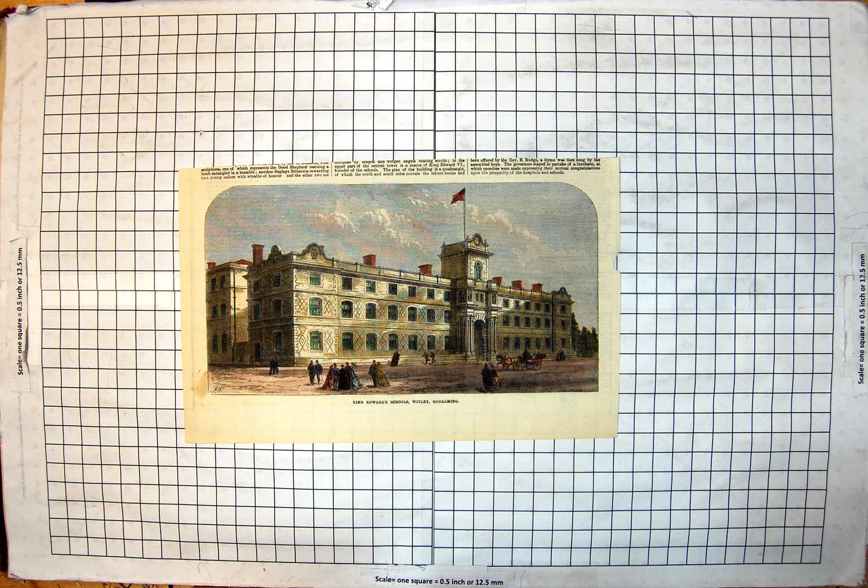 Antique Print King Edward'S Schools Witley Godalming Horse Carriage People