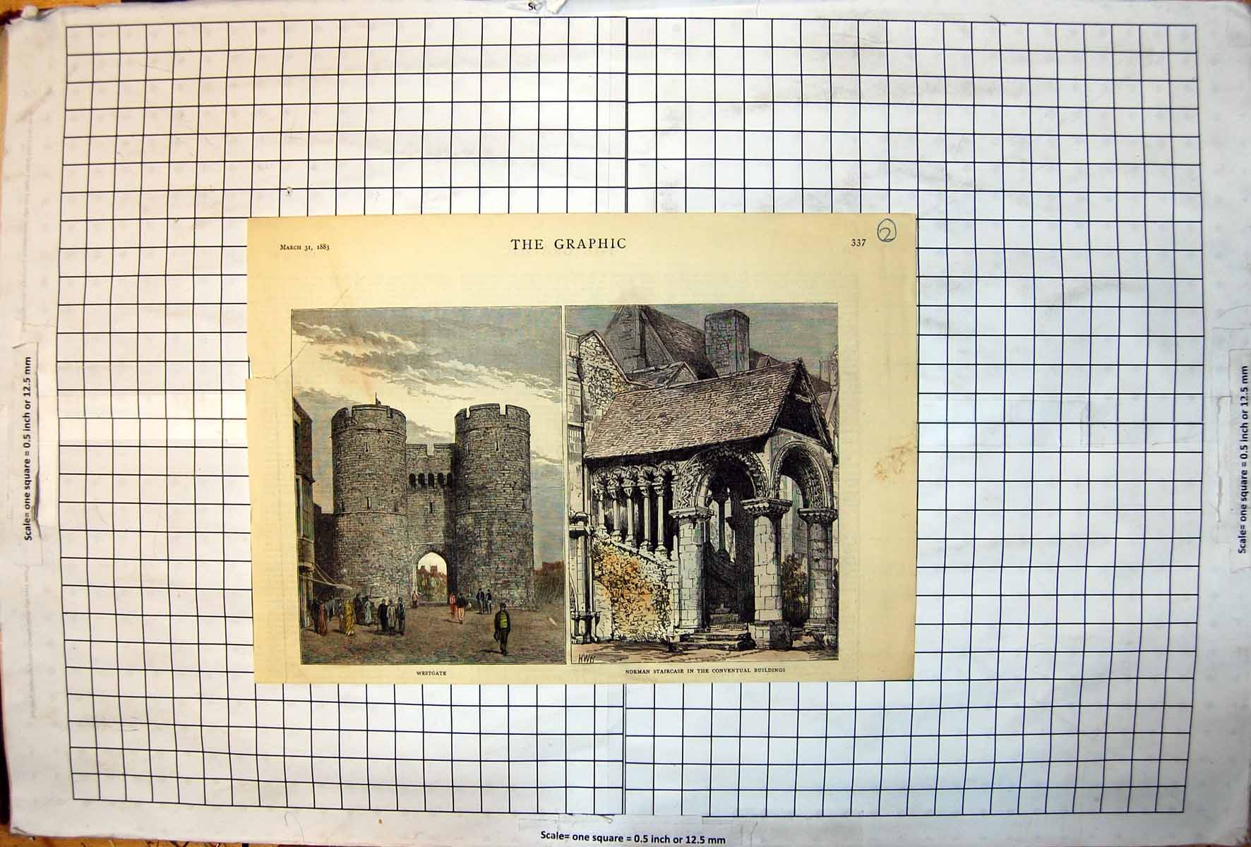 Antique Print Westgate Tower Norman Staircase King's School Canterbury 1883